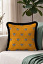 Bee Patterned Luxury Velvet Fringed Pillowcase-Nature Themed Bohemian Mustard Black Tassel Throw Pillow Cover - 5