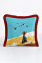 Artistic Fringed Pillowcase with Abstract Bird Figure - Eclectic Blue Mustard Burgundy Tassel Throw Pillow Cover - 6