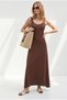 Women's Brown Strappy Midi Cotton Bell Dress Elb-19002444 - 3