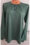 Er Clothing Summer Combed Cotton Blouse Long-Sleeve O-Neck Elastic Cuff Green - 7