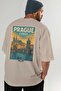 Prague Czech 2 Beige Oversize Country City Back Printed Unisex T-Shirt 100% Cotton Premium - 7