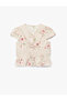 Cotton Bowknot V-Neck Short Sleeve Floral Print Striped Blouse