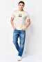 Men Crew Neck Embroidered Logo Short Sleeve T-Shirt, Beige - 2