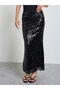 Black Sequin Pencil Maxi Skirt - 2