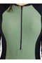 Pack Of 3 - Color Block Swimsuit, Leggings And Wrap Skirt Burkini Set - 3