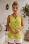 Yellow V-Neck Sleeveless Buttoned Casual Muslin Woven Blouse with Buttons on the Sides 58 56