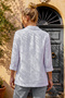 Italian White Shirt Collar Long Sleeve Striped Buttoned 100% Linen Woven Jacket 65 63 - 7