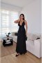 Women's V-Neck Black Lined Maxi Dress - 2
