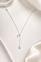 Women's Silver Color Stone Moon and Star Figured Dangle Y Necklace - 6