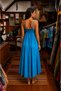 Turquoise Color Italian Linen Dress with Short Front and Long Back and Elastic Detail - 6
