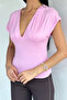 Pink Women's V-Neck Side Gathered Blouse - 2
