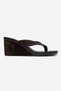 Pryon Brown Suede Genuine Leather Women's Flip-Flop Wedge Heeled Slippers - 4