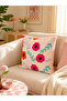 Modern Pop Floral Patterned Orange Striped Edged Decorative Throw Pillow Cover 40X40 cm