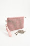 Pink Knitwear Woven Clutch Portfolio Women's Bag with Wrist Strap