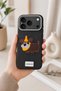 iPhone 17 Pro / 18 Pro Compatible Leather Look Silicone Cover with Embroidered Hat and Dog Figure
