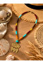 Bohemian Leaf Design Natural Stone Necklace with Colorful Bead Detail - 3