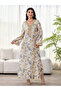 Floral Print V Neck A-Line Jalabiya - 3