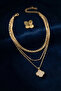 Gold Color Brass Clover Detailed Women's Necklace Combination
