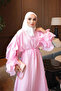 Pink Layered Sleeve Dress with Waist Tie - 4