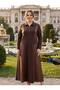 Zippered Half-High Collar Leather Pattern Print Detailed Combed Cotton Fabric Full Length Dress - 6