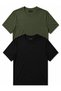 Set of 2 Men's Black-Khaki Cotton Slim Fit Crew Neck Basic T-Shirts