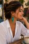 Natural Coral-Looking Stone Detailed Hoop Earrings Red Turquoise and White Color Options Summer Bohemian Design - 6