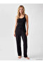 Black U-Neck Lace Ribbed Women's Pajama Top - 2