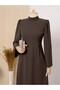 Tie-Waist Long Dress with Back Zipper - Earth Tone - 3