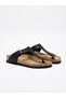 Unisex Ck104-Crz Genuine Leather Black Crazy Flip Flop Orthopedic Cork Slippers - 2