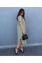 Women's Khaki Short Sleeve Long Linen Dress