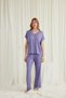 Lilac Lace Detailed Pajama Set, Women's Short-Sleeved Viscose Pajama Set, V-Neck Guipure Home Wear Dress, 2-Piece Luxury Set with Lace Cuffs - 3