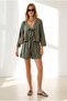 Women's Khaki Woven Viscose Jacket Shorts Set Tkm-19000514 - 3