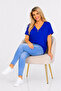New Season V-Neck Zipper Detailed Cotton Plus Size Blouse - 8
