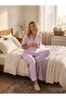 New Season Lilac Striped Full Buttoned Stylish Design Short Sleeve 100% Cotton Pajama Set - 7