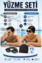 Swimming Set Black Goggles Swimming Cap Earplugs Nose Clip 4 Pieces - 4