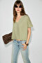 Orelia Women's 100% Organic Cotton Comfortable Fitted Deep V-Neck Khaki T-Shirt - 2