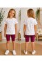 Girls' Floral Patterned Cotton Crew Neck T-Shirt and Half Tights Summer Two-Piece Set - 5