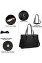 Laptop Bag,15.6 Inch Lightweight Leather Computer Briefcase for Women, Spacious Office Tote with Multiple Pockets, Stylish Shoulder Bag for Work and College (Black) - 2