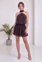 Women's Polka Dot Halter Neck Mini Dress Brown - 3