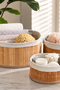 Pbt-598 3-Piece Wicker Basket with Lid Round Bamboo Basket Set Decorative Bathroom Kitchen Organizer - 5