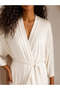 Women's Combed Cotton Long Dressing Gown – Lace Detailed Belted Comfortable Nightgown Top Home Wear - 4