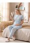 New Season Blue Buttoned Lace Detailed Short-Sleeved Special Design 100% Cotton Summer Maternity Pajama Set with Breastfeeding Feature - 3