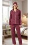 Girl's Burgundy Cotton Polka Dot Patterned Sleepwear Set with Sleeping Glasses - 6