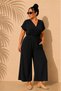 Women's Plus Size Double Breasted Collar Waist Elastic Belted Wide Leg Short Sleeve Pocketed Lightweight Stretch Aerobin Jumpsuit - 6