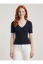 Women's V-Neck Black Knitwear T-Shirt