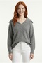 Women's Gray Knitwear Sweater with Wide Collar Detail