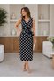 Women's Strappy Double-Breasted Collared Waist-Tie Polka Dot Patterned Midi Dress
