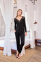 Black Lace Pajama Set, Women's Long-Sleeved Viscose Pajama Set, V-Neck Guipure Home Dress Bottom Top Set - 2