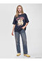 Xside Navy Blue Oversize 100% Cotton Women's T-Shirt with Pendant - 2