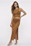 Lace-Look Openwork Beachwear Crop Top and Slit Long Skirt Knitwear Set